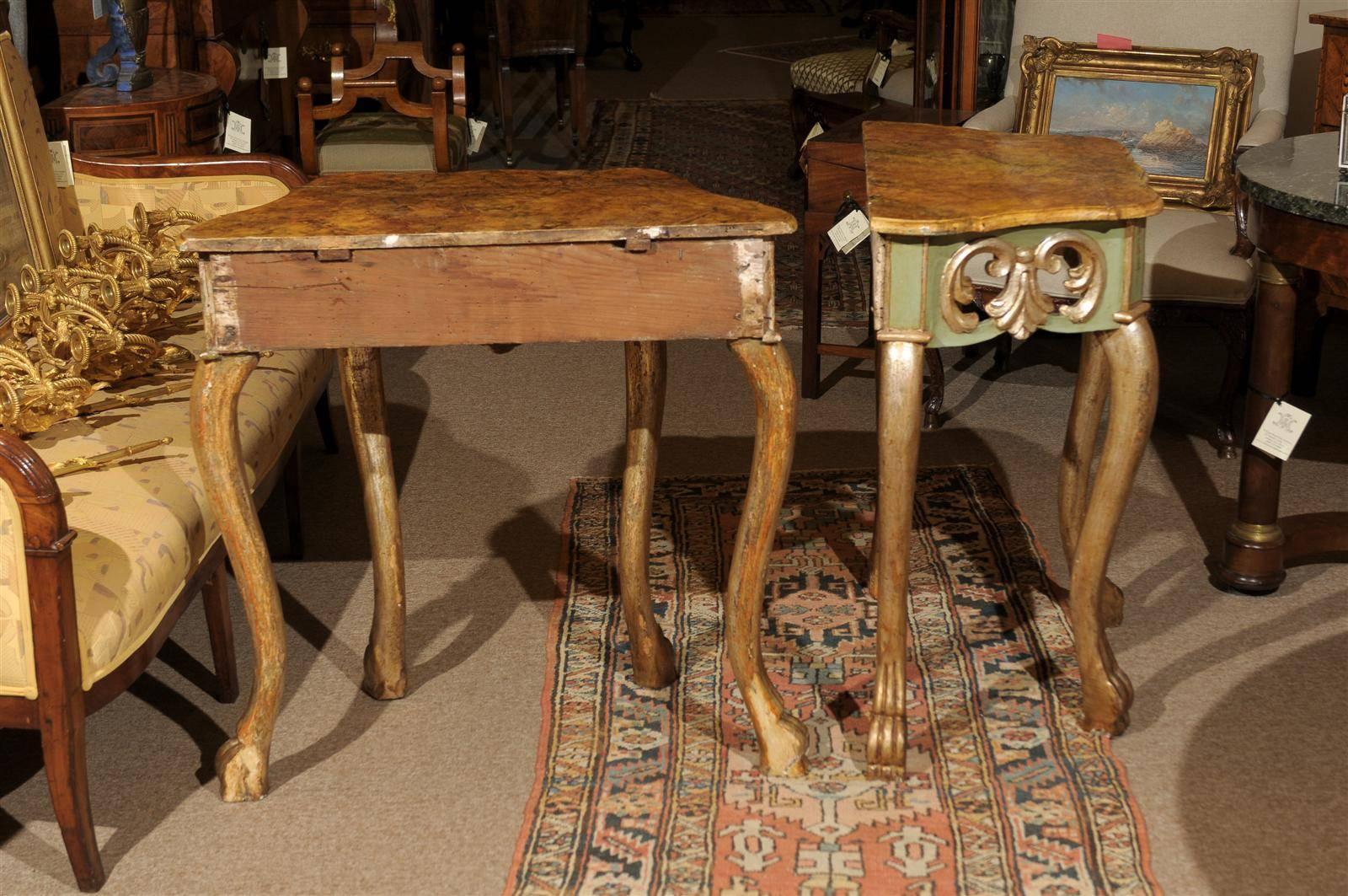 Pair of Petite Painted & Polychrome Consoles with Faux Marble Tops, circa 1770 1