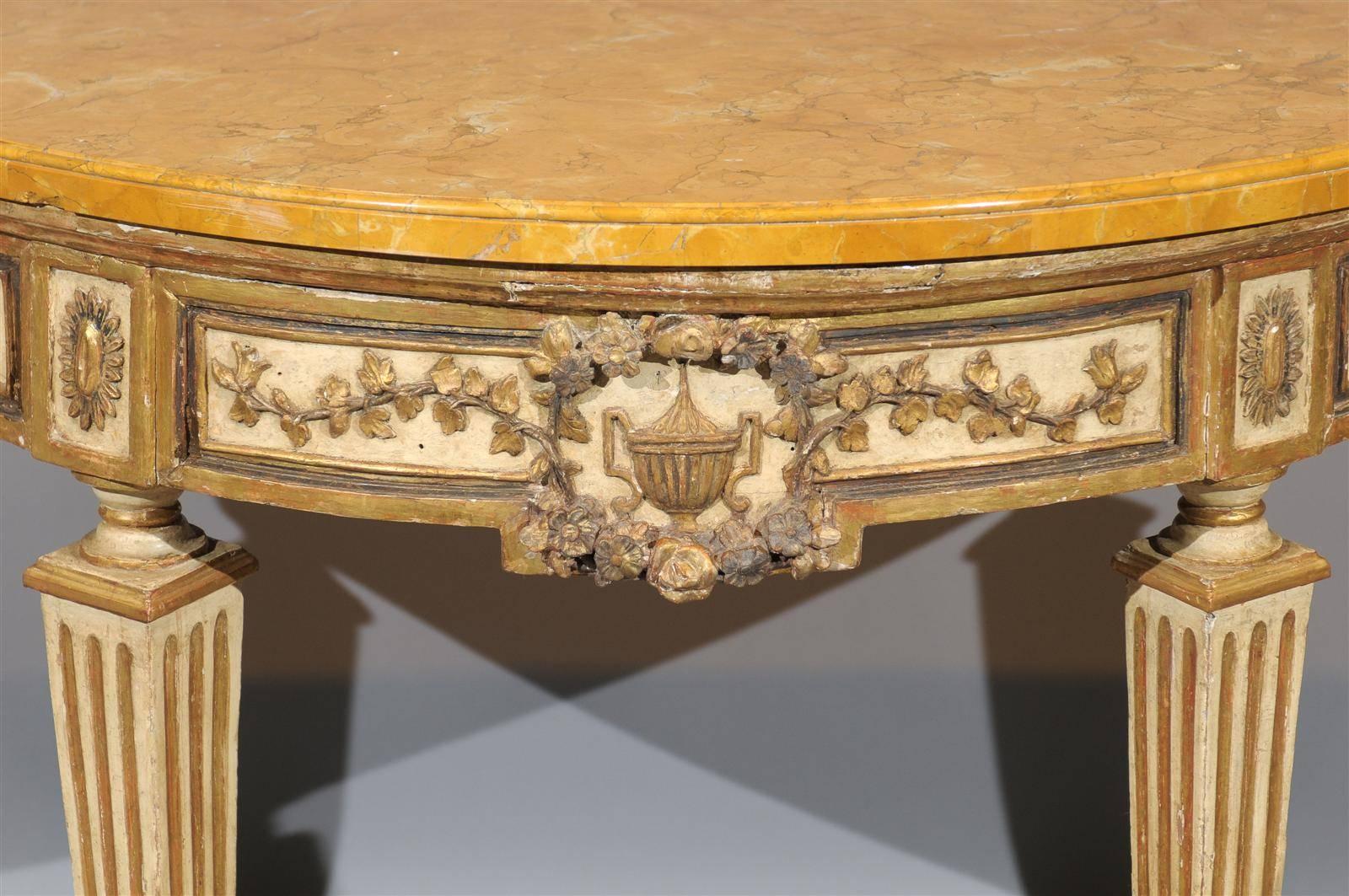 Pair of Painted & Parcel Gilt Neoclassical Consoles Marble Tops, Naples Italy 5