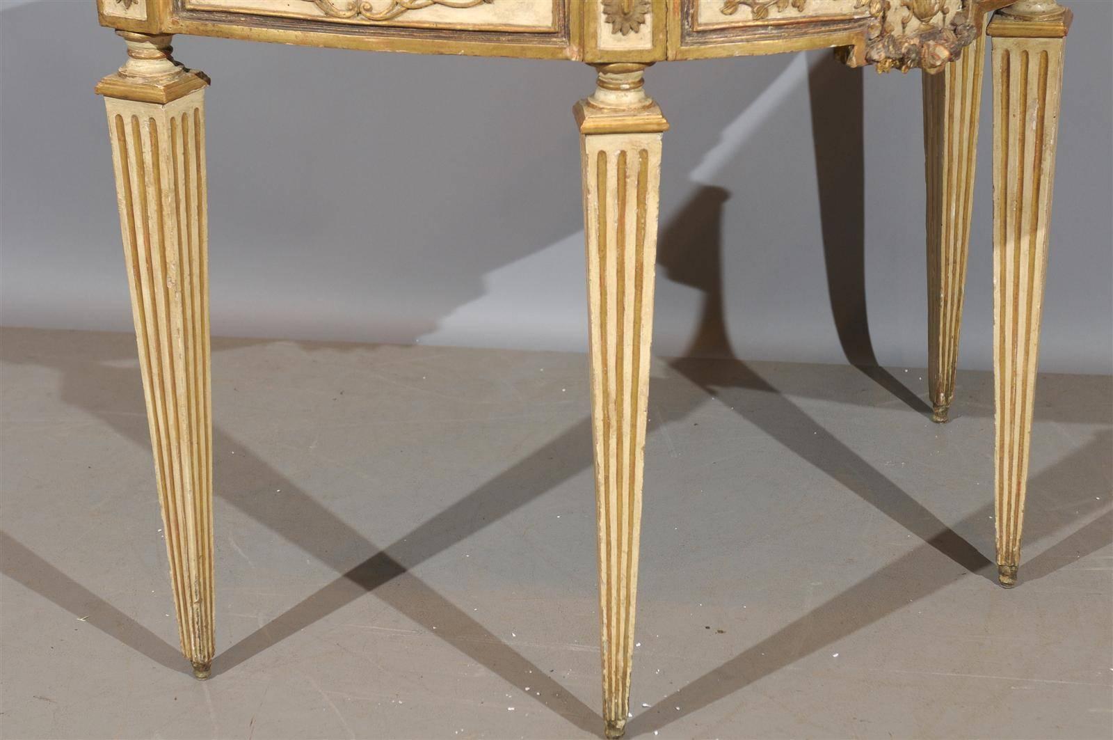 Pair of Painted & Parcel Gilt Neoclassical Consoles Marble Tops, Naples Italy 3