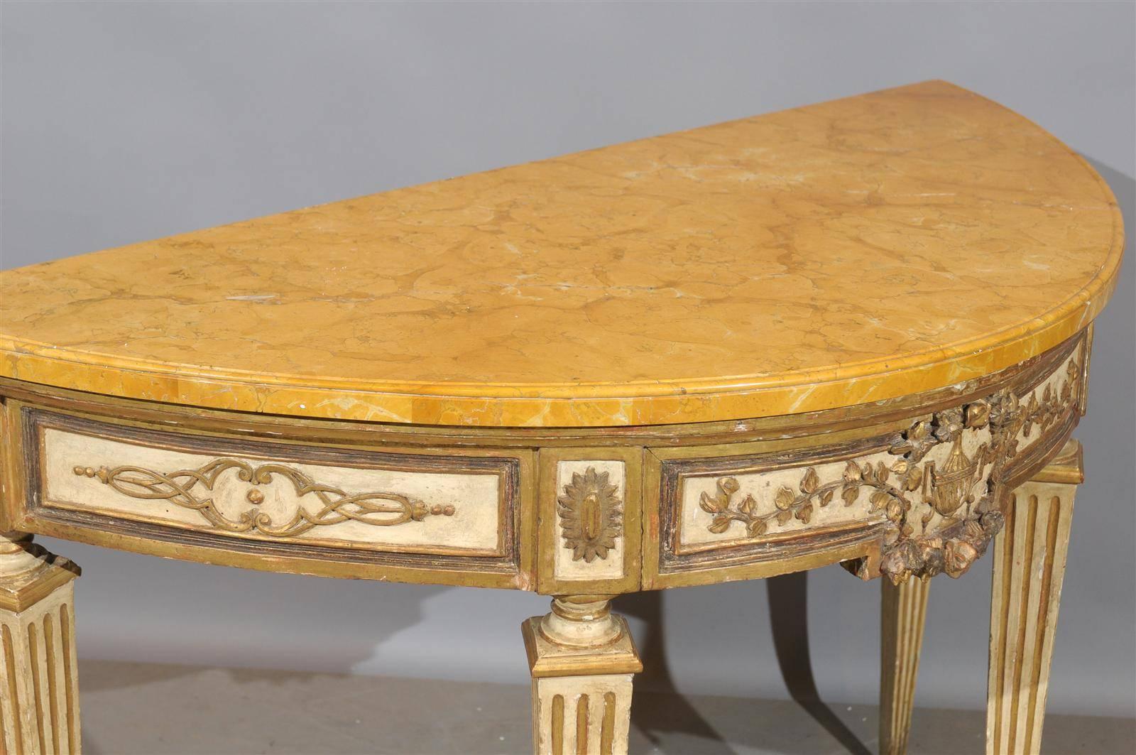 Pair of Painted & Parcel Gilt Neoclassical Consoles Marble Tops, Naples Italy 4