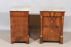 Pair of Bedside Empire Walnut Commodes with Grey Marble Tops