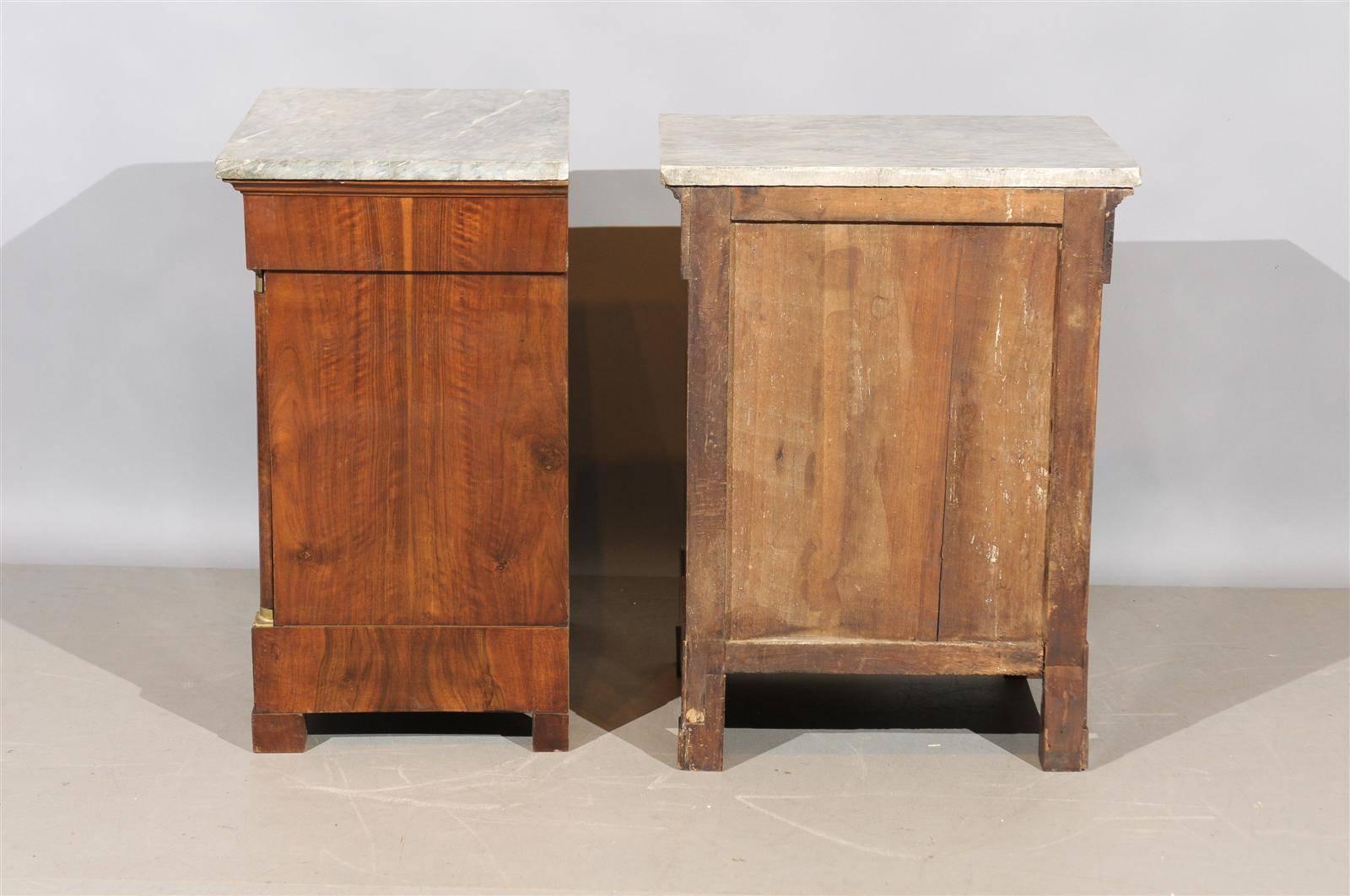 Pair of Bedside Empire Walnut Commodes with Grey Marble Tops 5