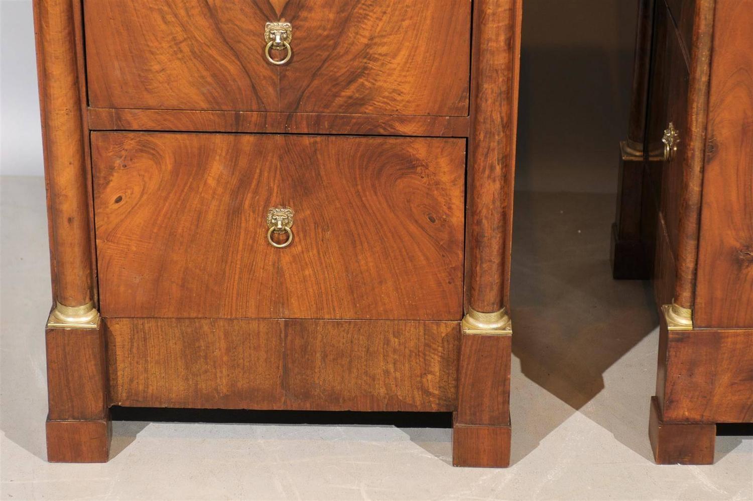 Pair of Bedside Empire Walnut Commodes with Grey Marble Tops at 1stdibs