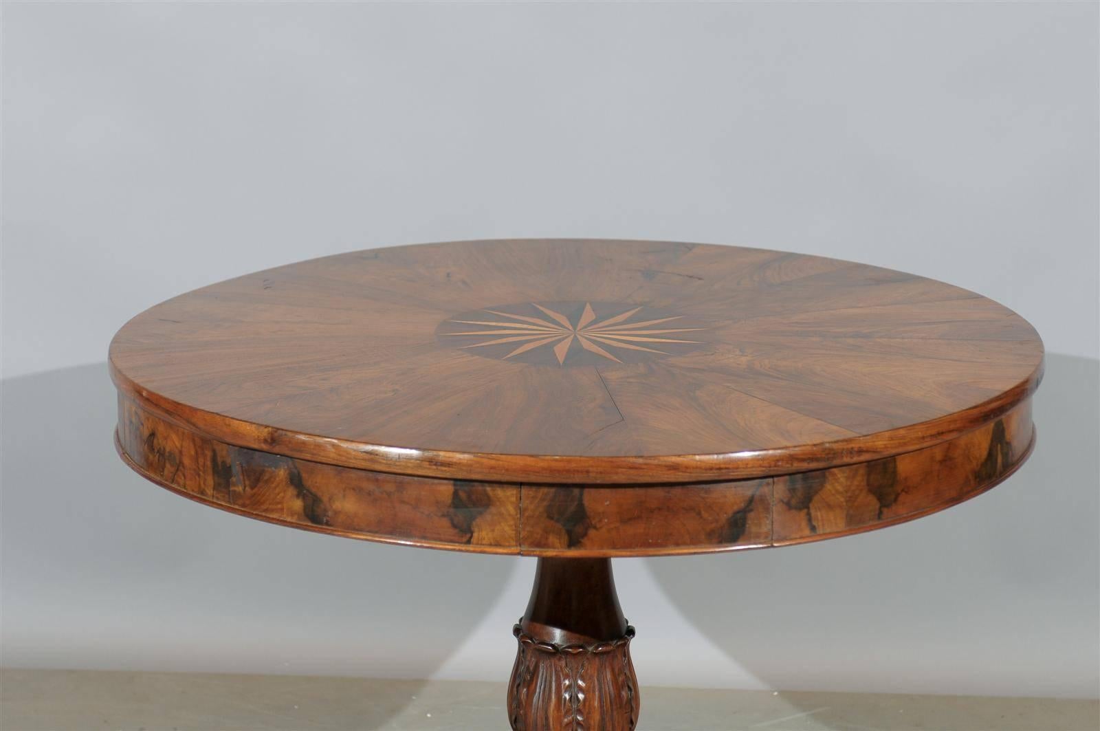 19th Century Italian Walnut Gueridon with Inlay & Paw Feet 3