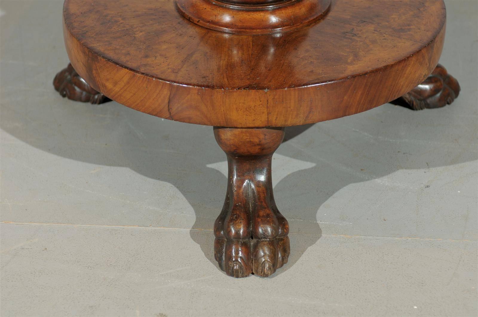 19th Century Italian Walnut Gueridon with Inlay & Paw Feet 5