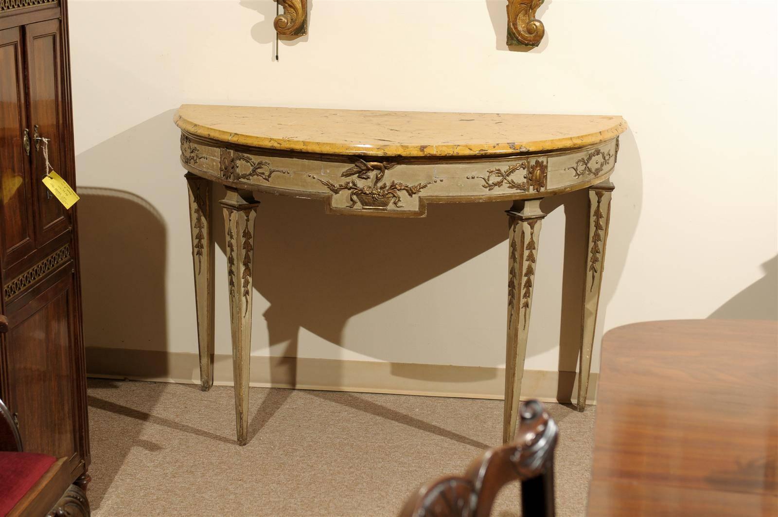 Large 18th Century Italian Neoclassical Painted and Parcel Gilt Console In Excellent Condition In Atlanta, GA