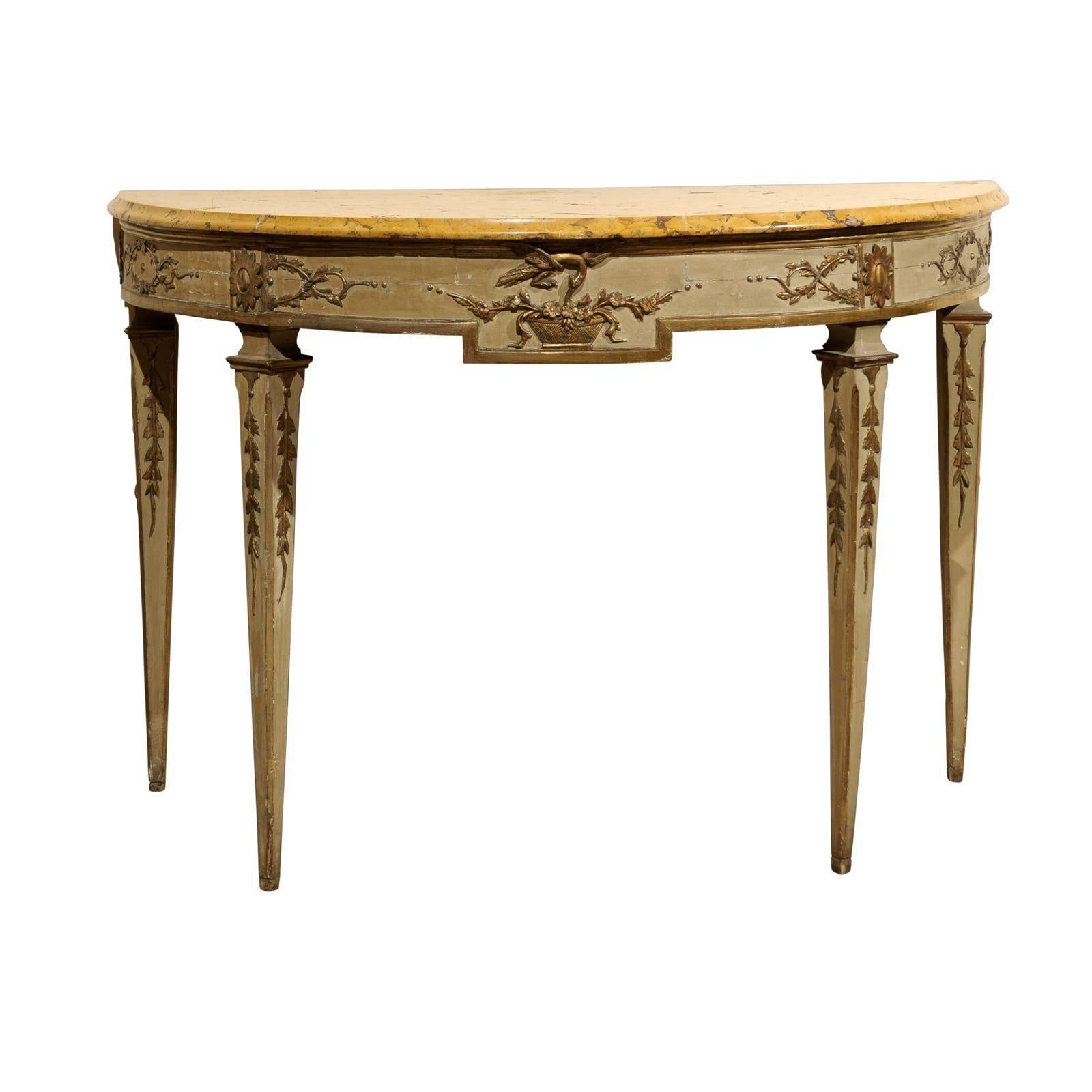 Large 18th Century Italian Neoclassical Painted and Parcel Gilt Console