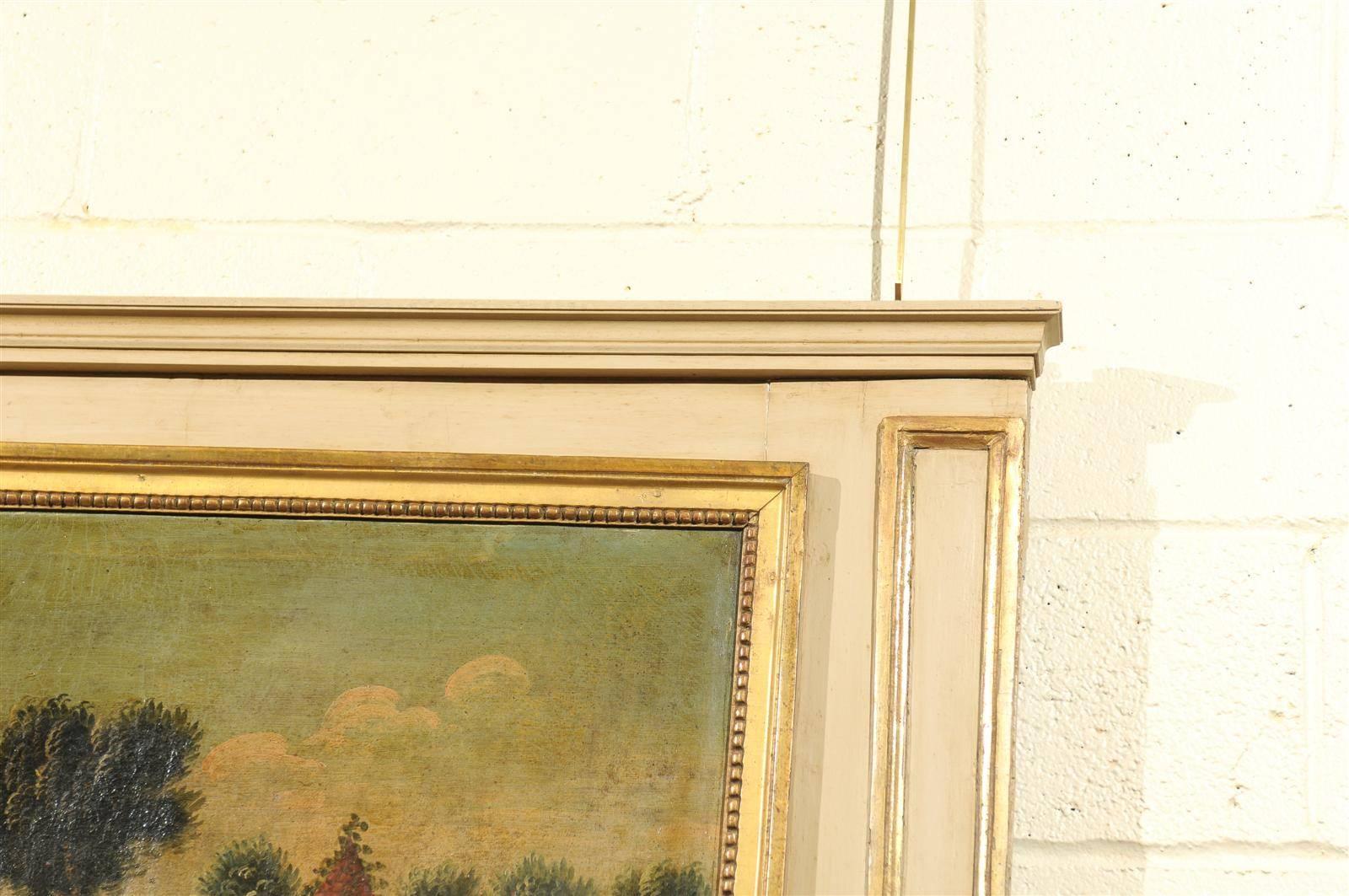 French Painted and Parcel-Gilt Trumeau Mirror with Landscape Painting 5