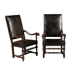 Pair of Large 18th Century Louis XIII Style Walnut Fauteuils 