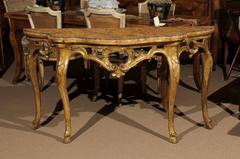 18th Century Rococo Italian Gilt-Wood Console with Faux Marble Top