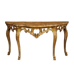 18th Century Rococo Italian Gilt-Wood Console with Faux Marble Top