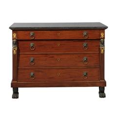 19th Century Italian Empire Mahogany Four-Drawer Commode with Marble Top