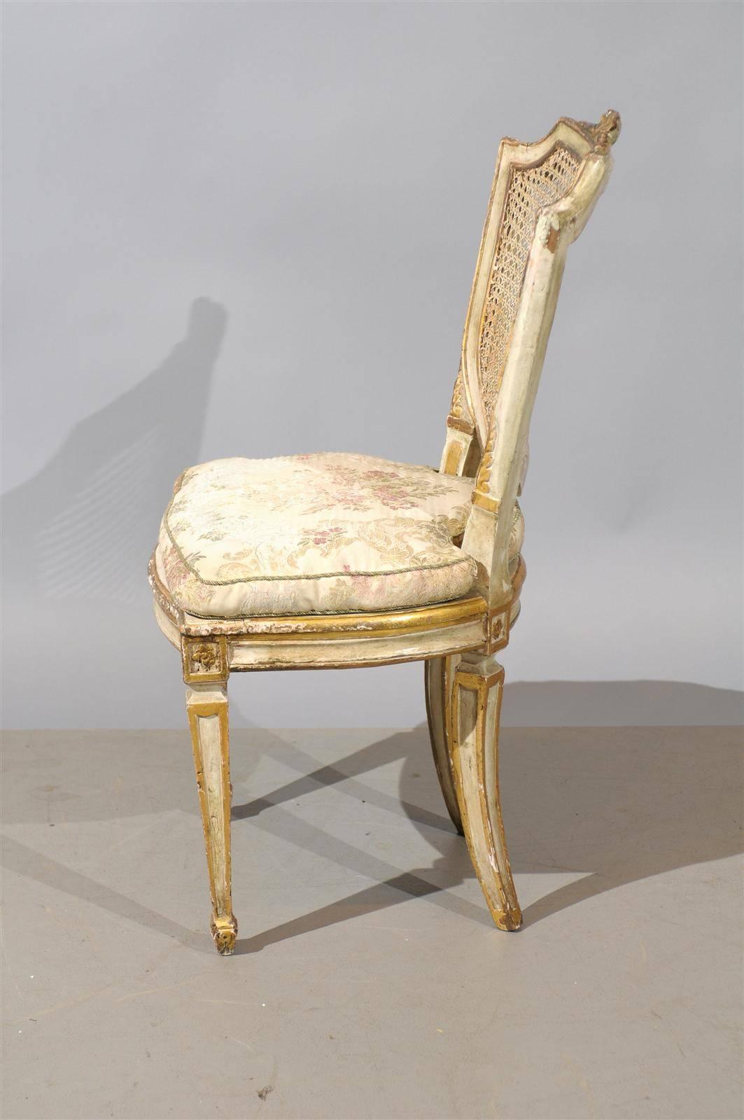 Set of Six 19th Century Italian Neoclassical Style Painted & Cane Dining Chairs In Excellent Condition In Atlanta, GA