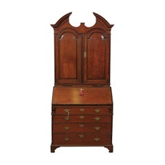 George I Oak Bureau Bookcase with Broken Pediment & Blind Doors