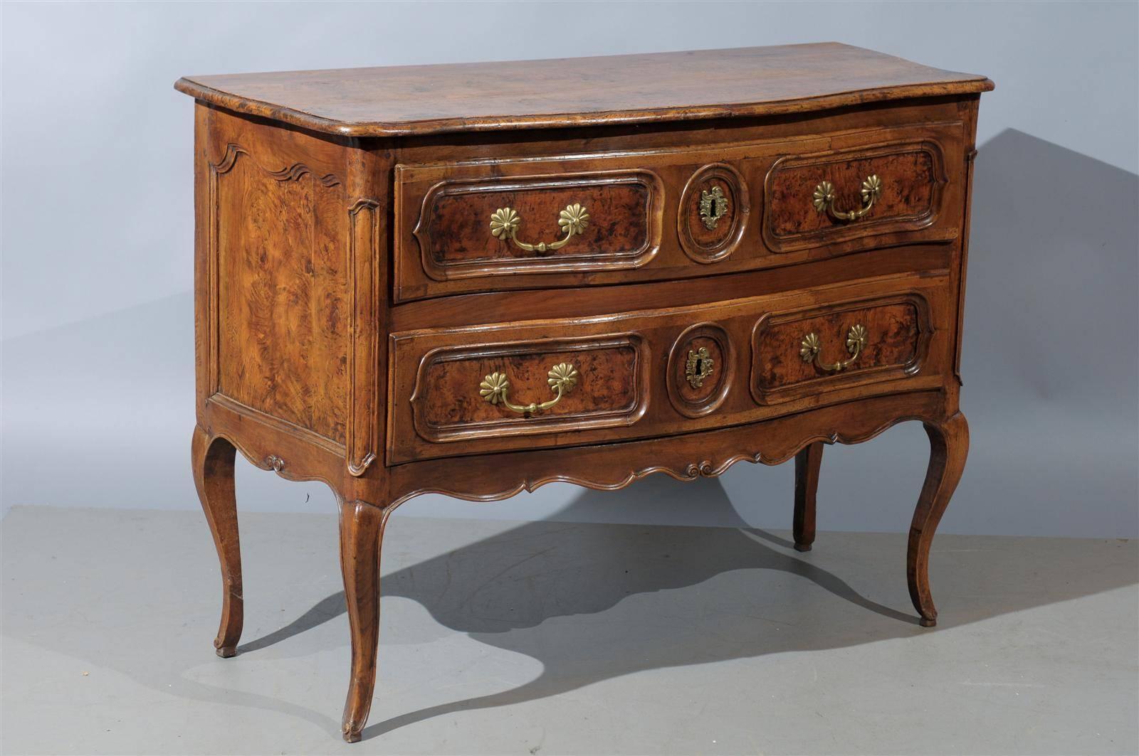 18th Century French Louis XV Walnut Two-Drawer Commode In Excellent Condition In Atlanta, GA