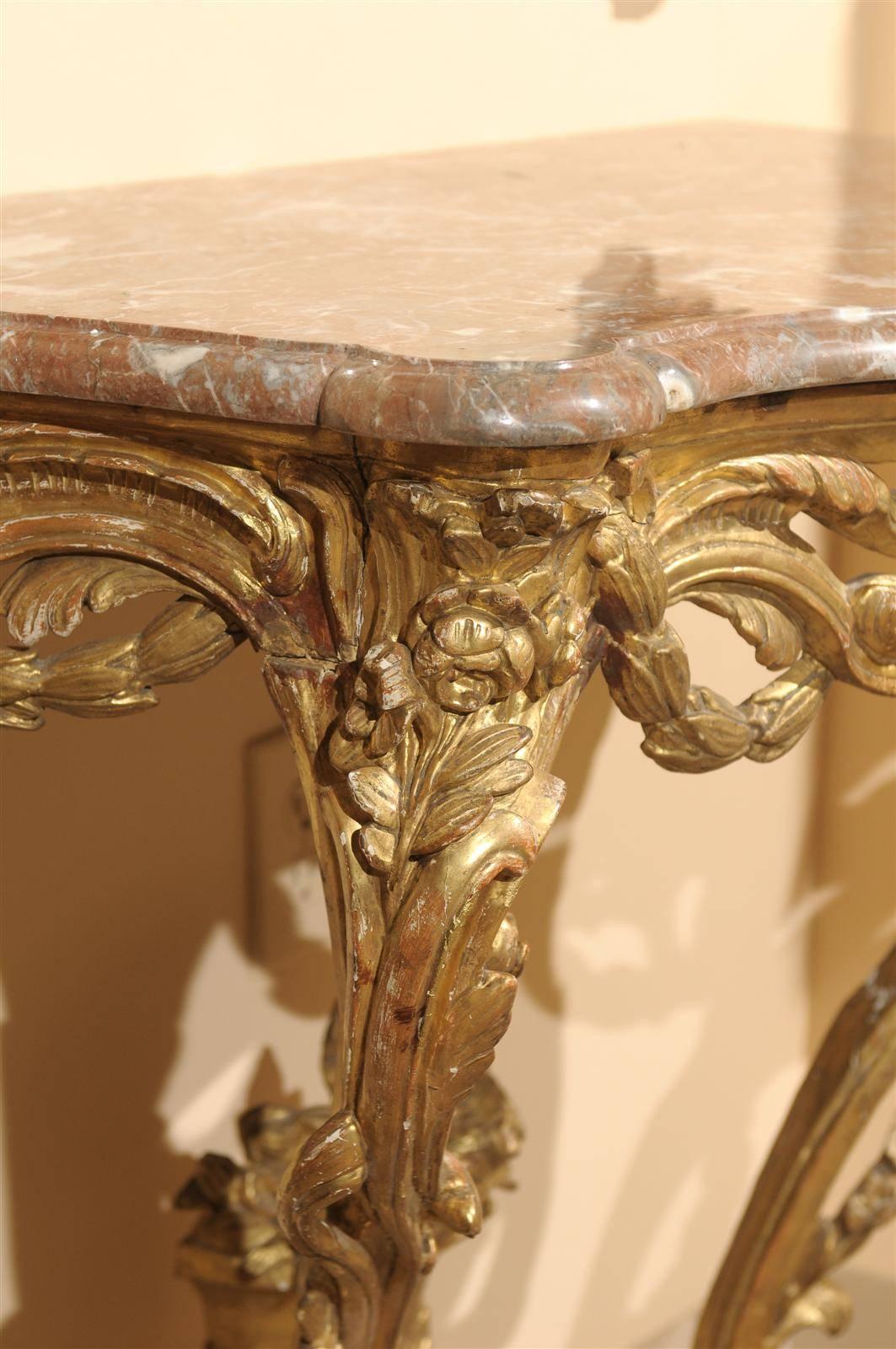18th Century French Louis XV Giltwood Console 4