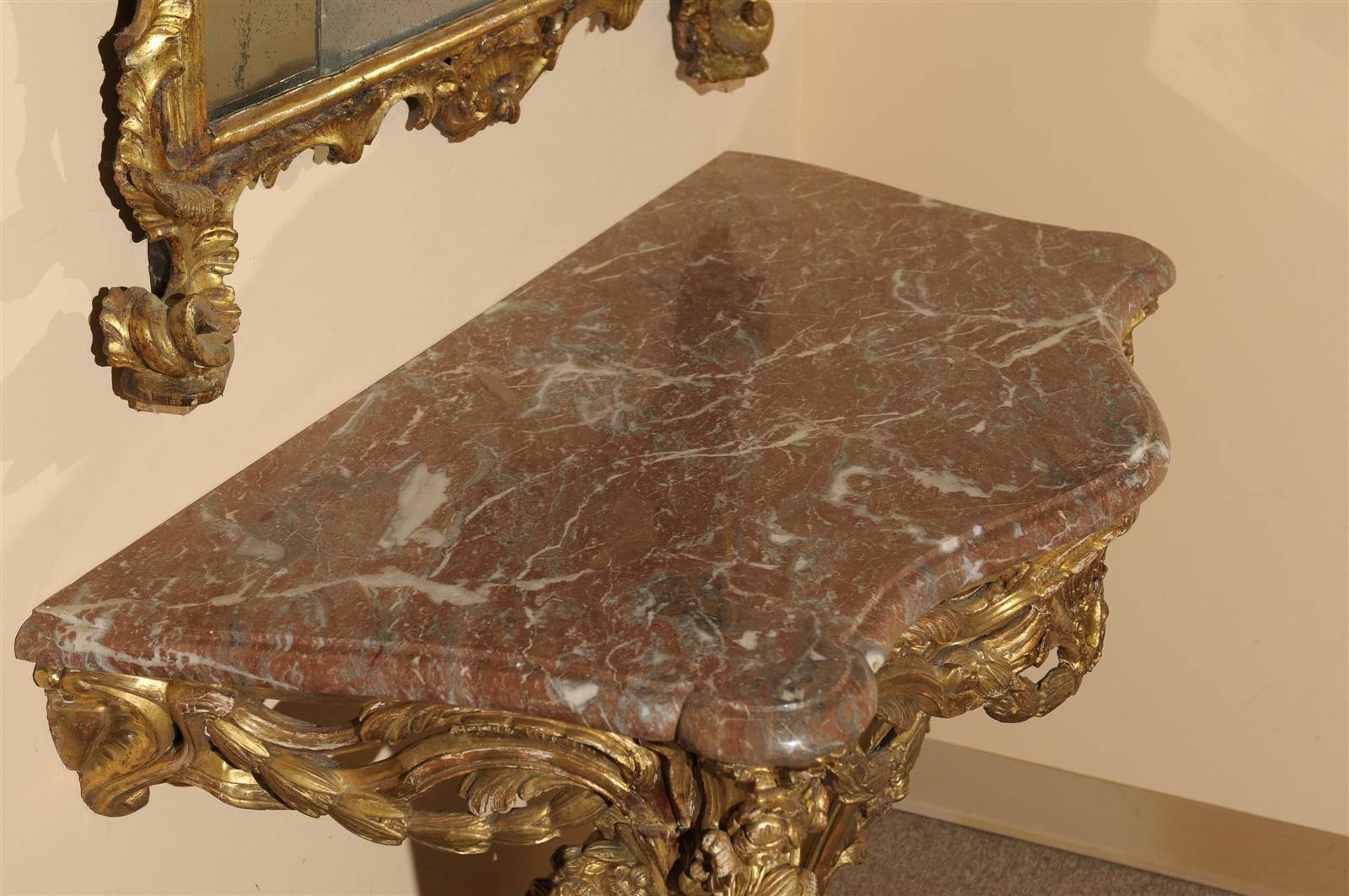 18th Century and Earlier 18th Century French Louis XV Giltwood Console