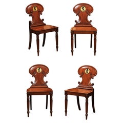 Set of 4 Early 19th Century English Mahogany Hall Chairs