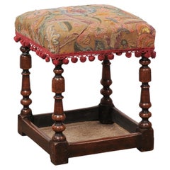 18th Century French LXIII Style Walnut Bench with Crewell Work Upholstery