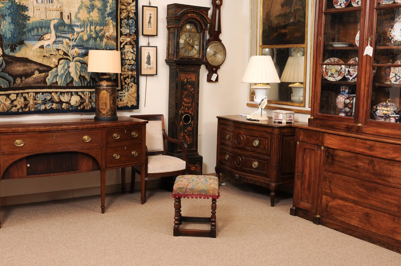 18th Century French LXIII Style Walnut Bench with Crewell Work Upholstery For Sale 6