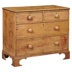 English 19th Century Yellow Painted Chest with Ebonized Detail, Wooden Pulls
