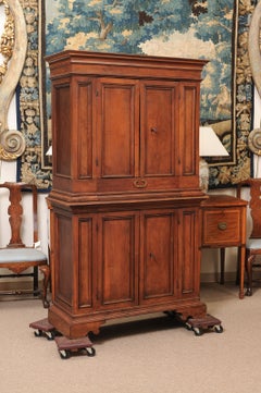 Italian 18th Century 4 Door Cabinet with Paneled Doors and Bracket Feet