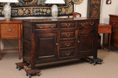 English 18th Century Oak Dresser Base Cabinet with Raised Paneled Doors and 6 Dr