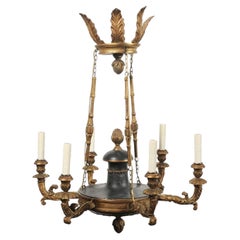Early 19th Century Italian Giltwood and Ebonized 6 Light Chandelier