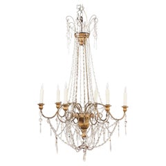 19th Century Italian Empire Giltwood and Crystal Chandelier with 6 Lights