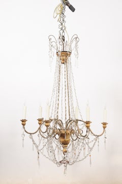 19th Century Italian Empire Giltwood and Crystal Chandelier with 6 Lights