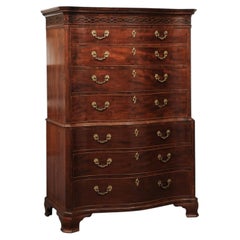 Period English Chippendale Mahogany Chest on Chest with Serpentine Form