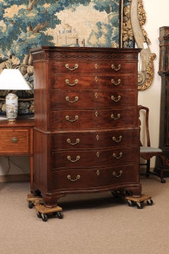 Period English Chippendale Mahogany Chest on Chest with Serpentine Form