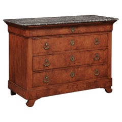 French Early 19th Century Elm Charles X Commode with Grey Marble Top
