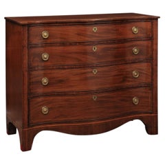 English 19th Century Mahogany Serpentine Chest with String Inlay and 5 Drawers