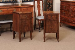 Pair of Late 18th Century Italian Walnut Bedside Commodini with Door & Drawer
