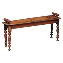 19th Century English Mahogany Hall Bench with Turned Legs & Handles
