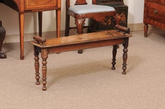 19th Century English Mahogany Hall Bench with Turned Legs & Handles
