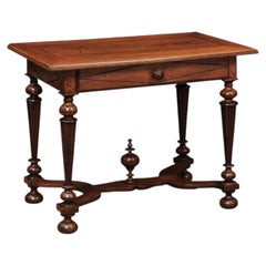 French 19th Century Louis XIV Style Walnut Side Table with Fluted Square Legs