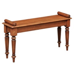 19th Century English Mahogany Hall Bench with Fluted Legs