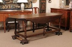 Large 17th Century Italian Lucchese Drop Leaf Oval Dining Table in Poplar
