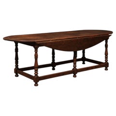 Large 17th Century Italian Lucchese Drop Leaf Oval Dining Table in Poplar