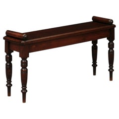 English 19th Century Hall Bench in Mahogany with Turned Legs
