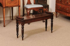 English 19th Century Hall Bench in Mahogany with Turned Legs