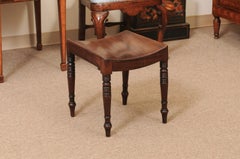 George III English Saddle Seat Mahogany Bench with Turned Legs