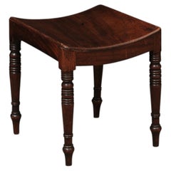 George III English Saddle Seat Mahogany Bench with Turned Legs