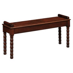 English 19th Century Mahogany Hall Bench with Bobbin Turned Legs