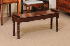 English 19th Century Mahogany Hall Bench with Bobbin Turned Legs