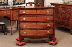 American Early 19th Century Federal Bowfront Chest in Mahogany and Maple