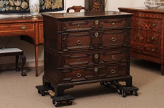 18th Century Oak Jacobean Style Chest with 4 Drawers and Barley Twist Detail End