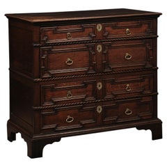 18th Century Oak Jacobean Style Chest with 4 Drawers and Barley Twist Detail End